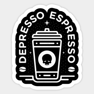 Depresso Espresso | White on Black | Small Sticker